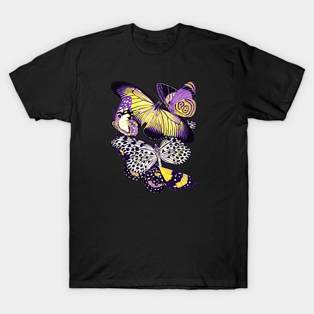 Nonbinary Pride Vintage Butterflies Art T-Shirt by VernenInk